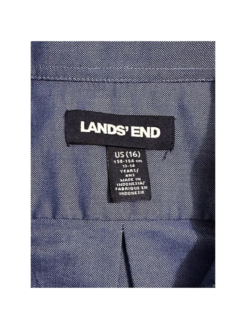 Lands End Button Down Shirt Boys 16 Blue Short Sleeves Button Collar
